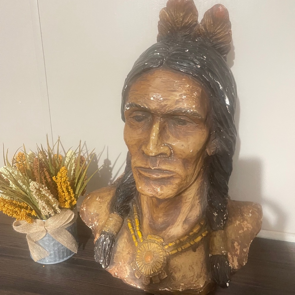 Vintage Plaster large American Native India by Artist Vaughn Kendrick Circa ‘72